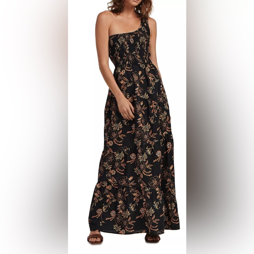 Charlie Holiday Pamela One Shoulder Floral Maxi Dress Linen Cotton 6